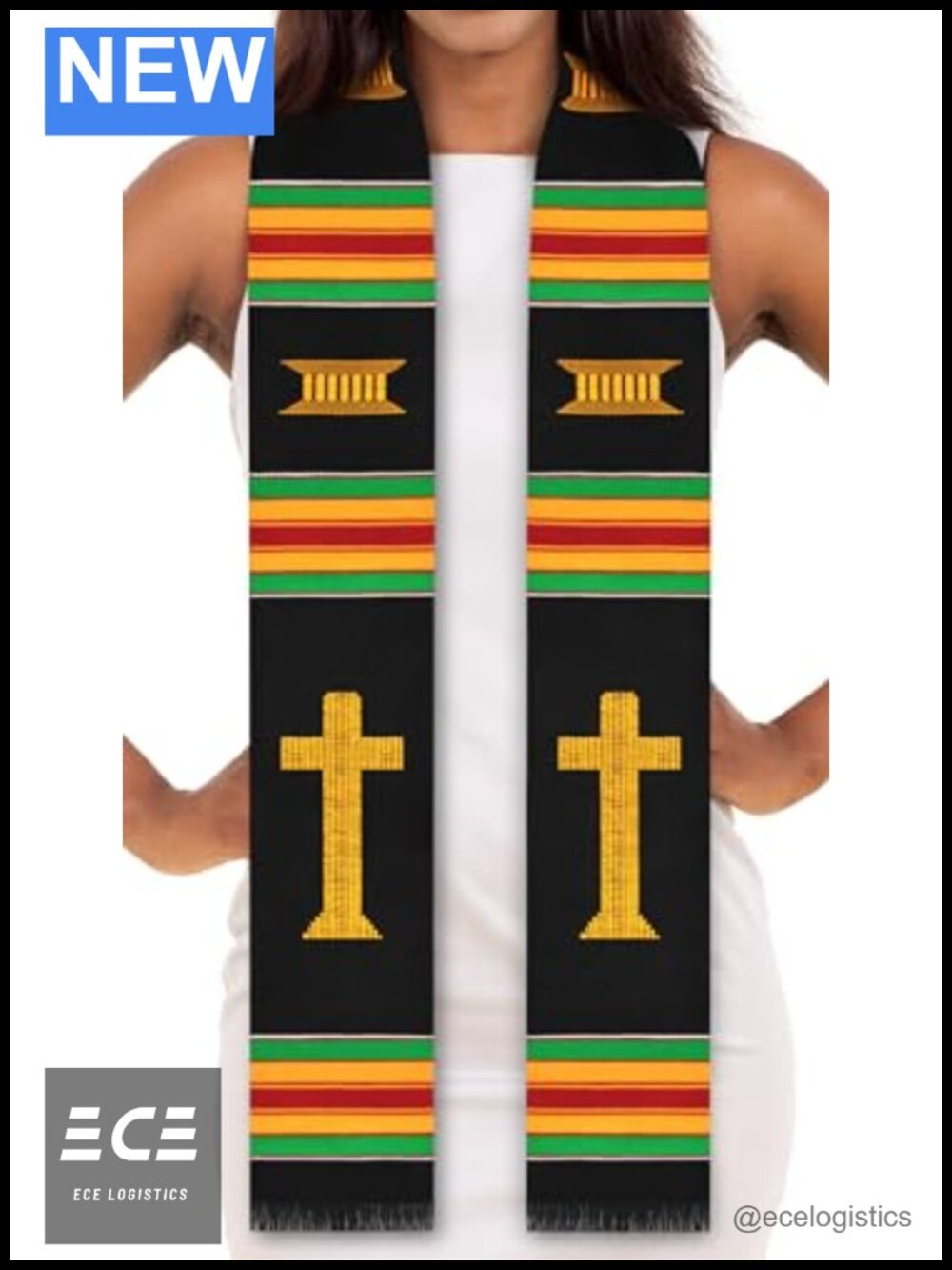 Handwoven Kente Cloth Graduation Stole Christian Sankofa Edition